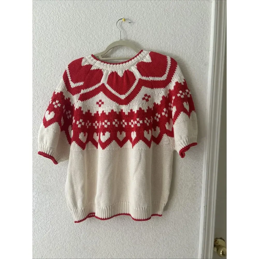 BODEN Margot Puff Sleeve T-shirt Warm Ivory / Red Hearts NWT $150